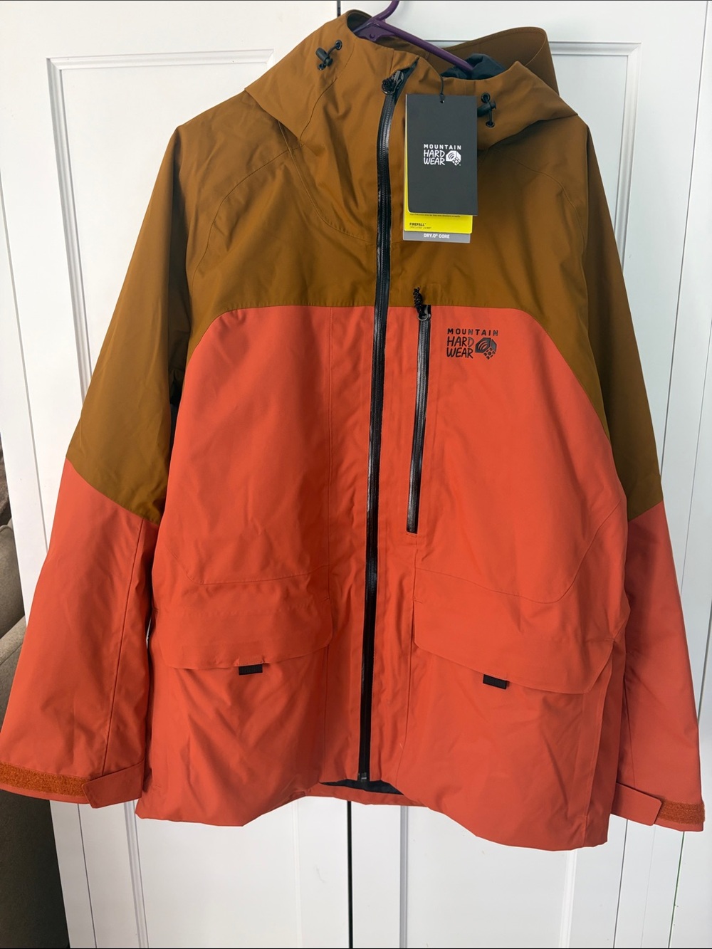 Mountain Hardwear Men’s Two-Tone Rust Orange and Brown Hooded Puffer